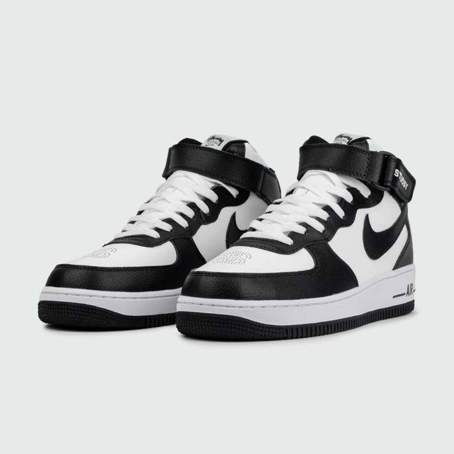 кроссовки Nike Air Force 1 Mid x Stussy White Black