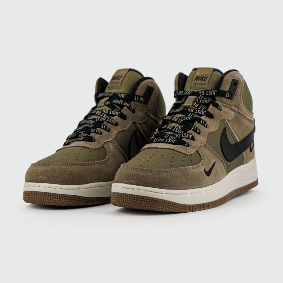 кроссовки Nike Air Force 1 Mid Olive / Brown with Fur