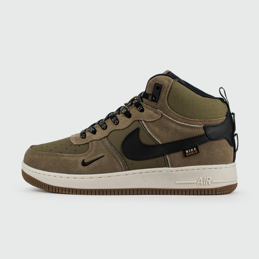 кроссовки Nike Air Force 1 Mid Olive / Brown with Fur