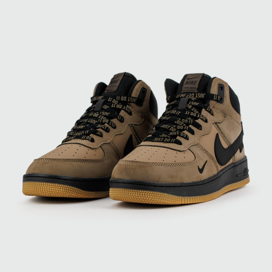 кроссовки Nike Air Force 1 Mid Brown / Black with Fur