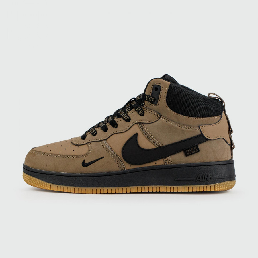 кроссовки Nike Air Force 1 Mid Brown / Black with Fur
