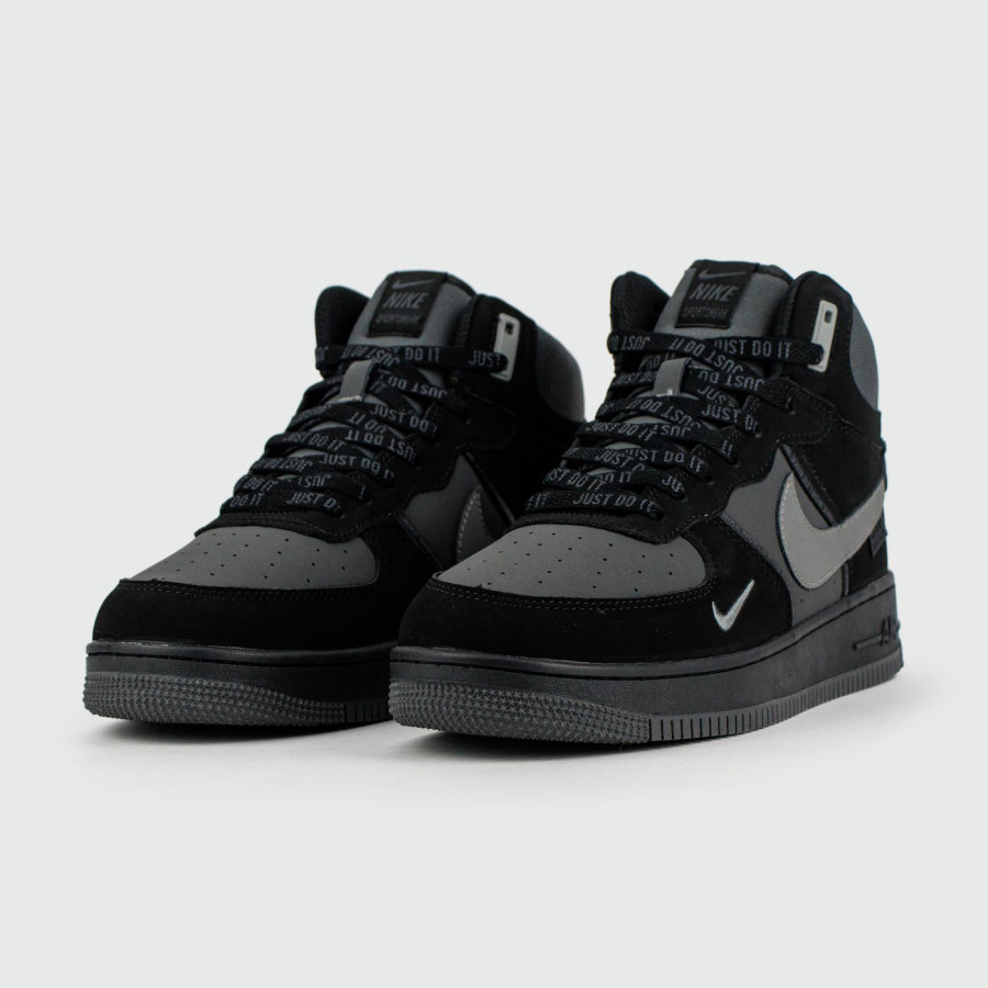 кроссовки Nike Air Force 1 Mid Black / Grey with Fur
