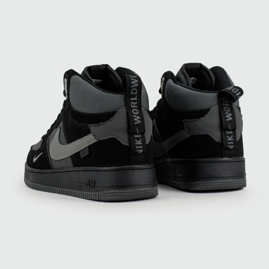 кроссовки Nike Air Force 1 Mid Black / Grey with Fur