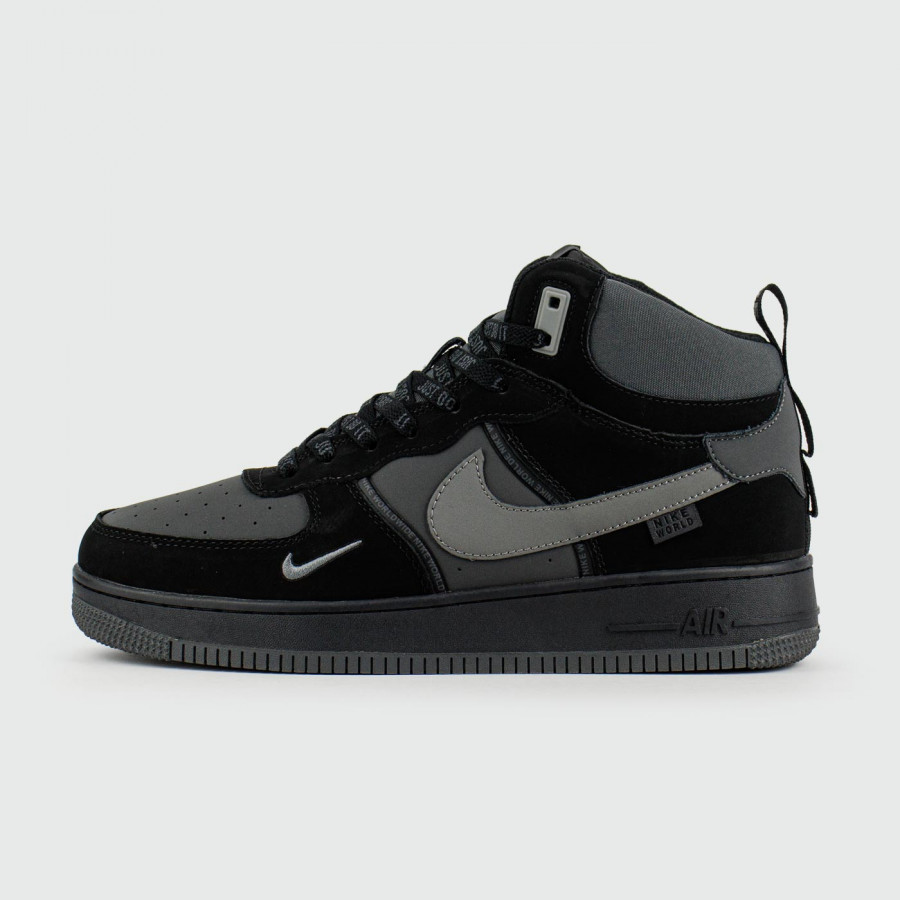 кроссовки Nike Air Force 1 Mid Black / Grey with Fur