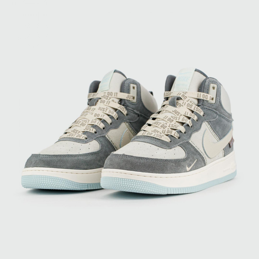 кроссовки Nike Air Force 1 Mid Grey / White Blue Ftwr. with Fur Wmns