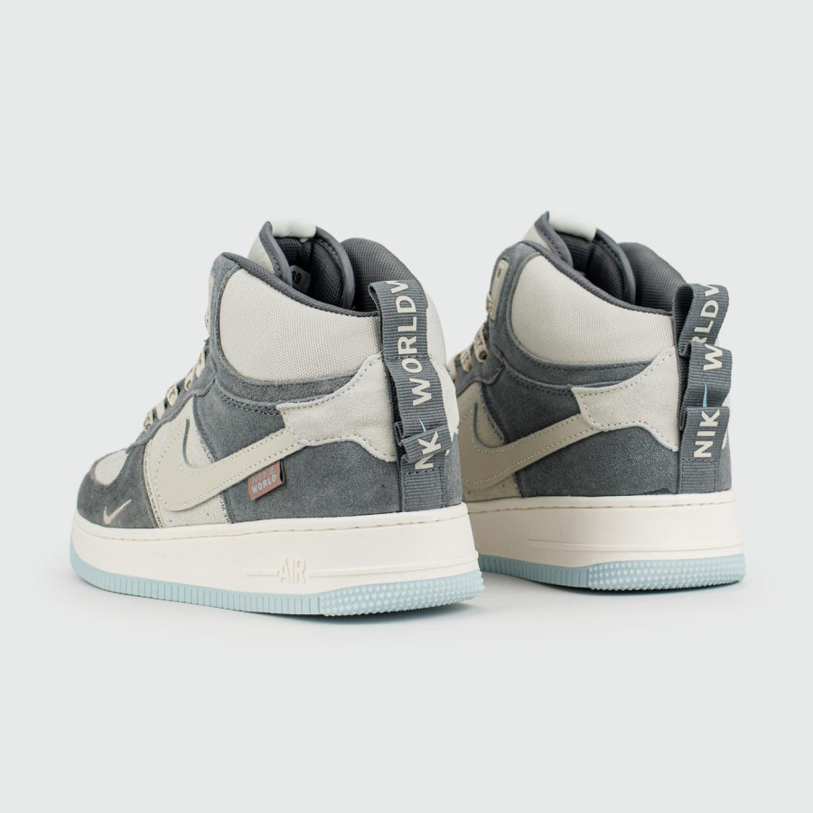 кроссовки Nike Air Force 1 Mid Grey / White Blue Ftwr. with Fur Wmns