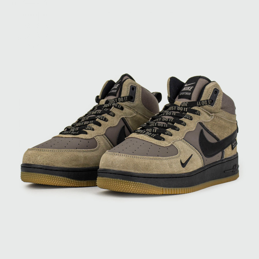 кроссовки Nike Air Force 1 Mid Olive / Brown with Fur