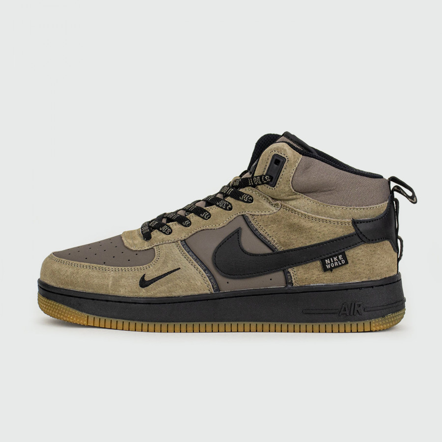 кроссовки Nike Air Force 1 Mid Olive / Brown with Fur