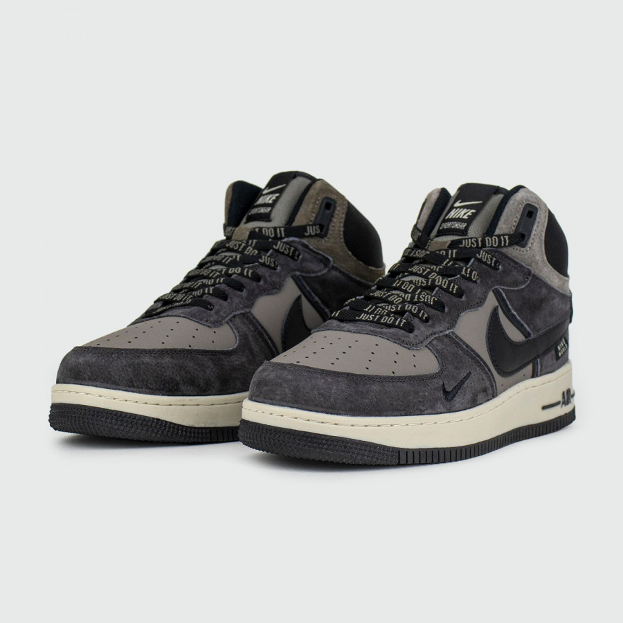 кроссовки Nike Air Force 1 Mid Grey / Black with Fur